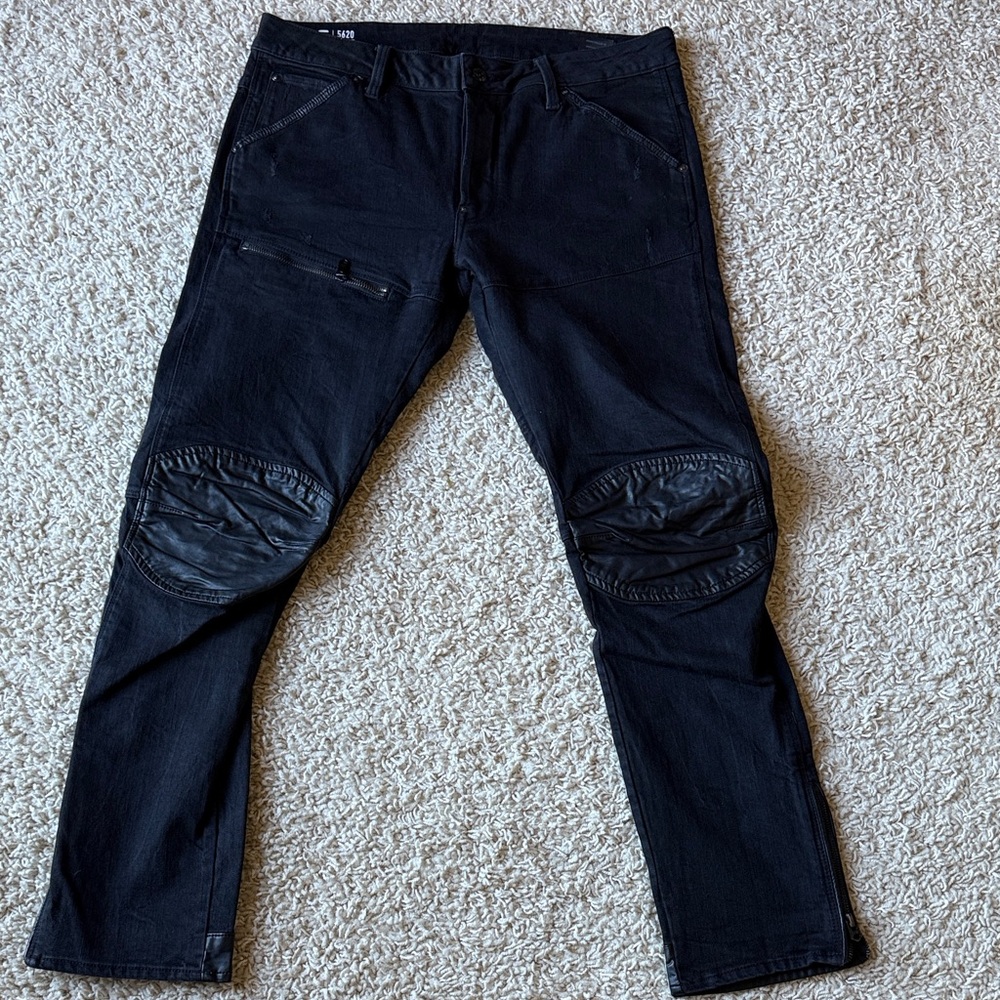 G-Star Black Trousers with Leather Knee Details